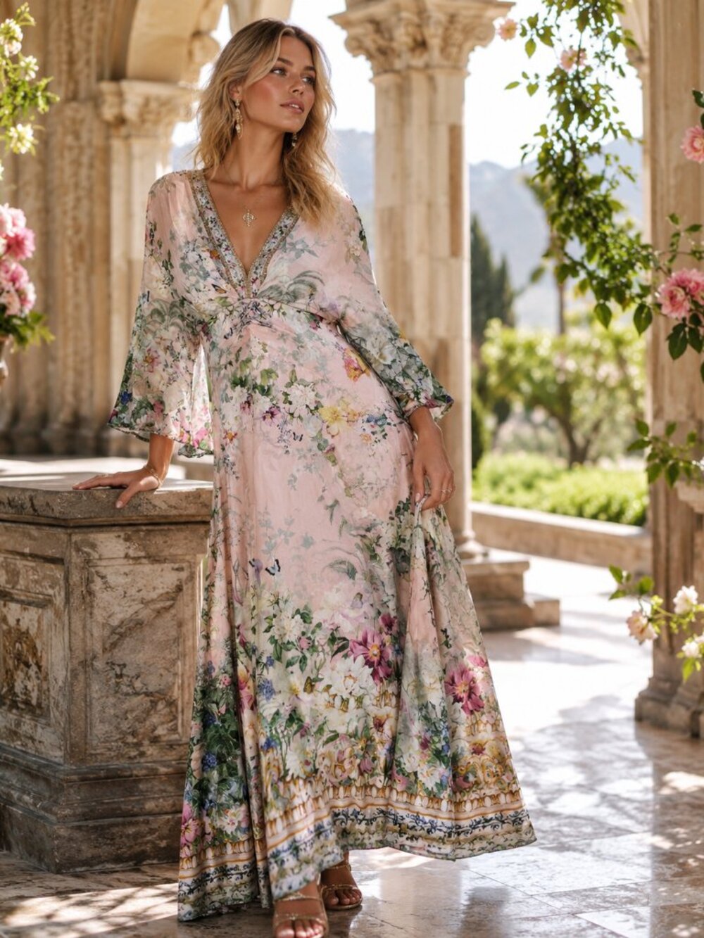 Camilla - Petal Sleeve Long Dress